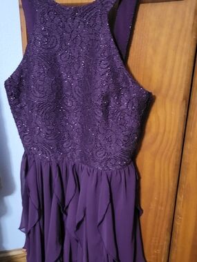 Windsor Brand Juniors Deep Purple Sparkly Halter Tiered Ruffle Party Dress Sz 3